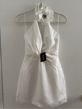 Ramy Brook NWT Evie Flower Halter White Ivory Satin Mini Dress Size 0